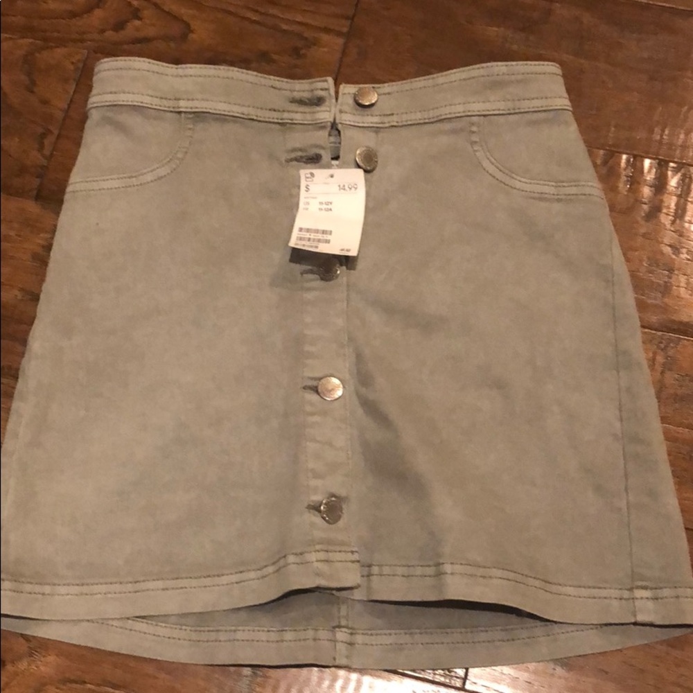 Kids Olive Green Buttoned Jean Skirt